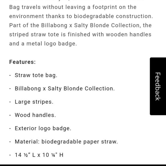 BNWT Billabong "The Salty Blonde" Beach Tote. Sold out in stores!! - Picture 2 of 4